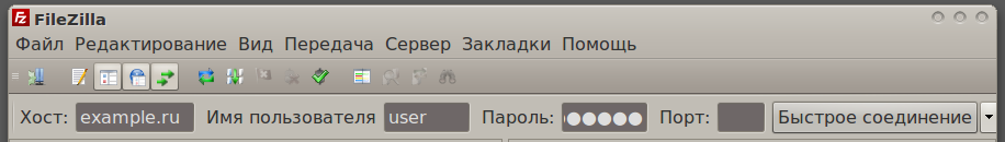 Интерфейс FileZilla